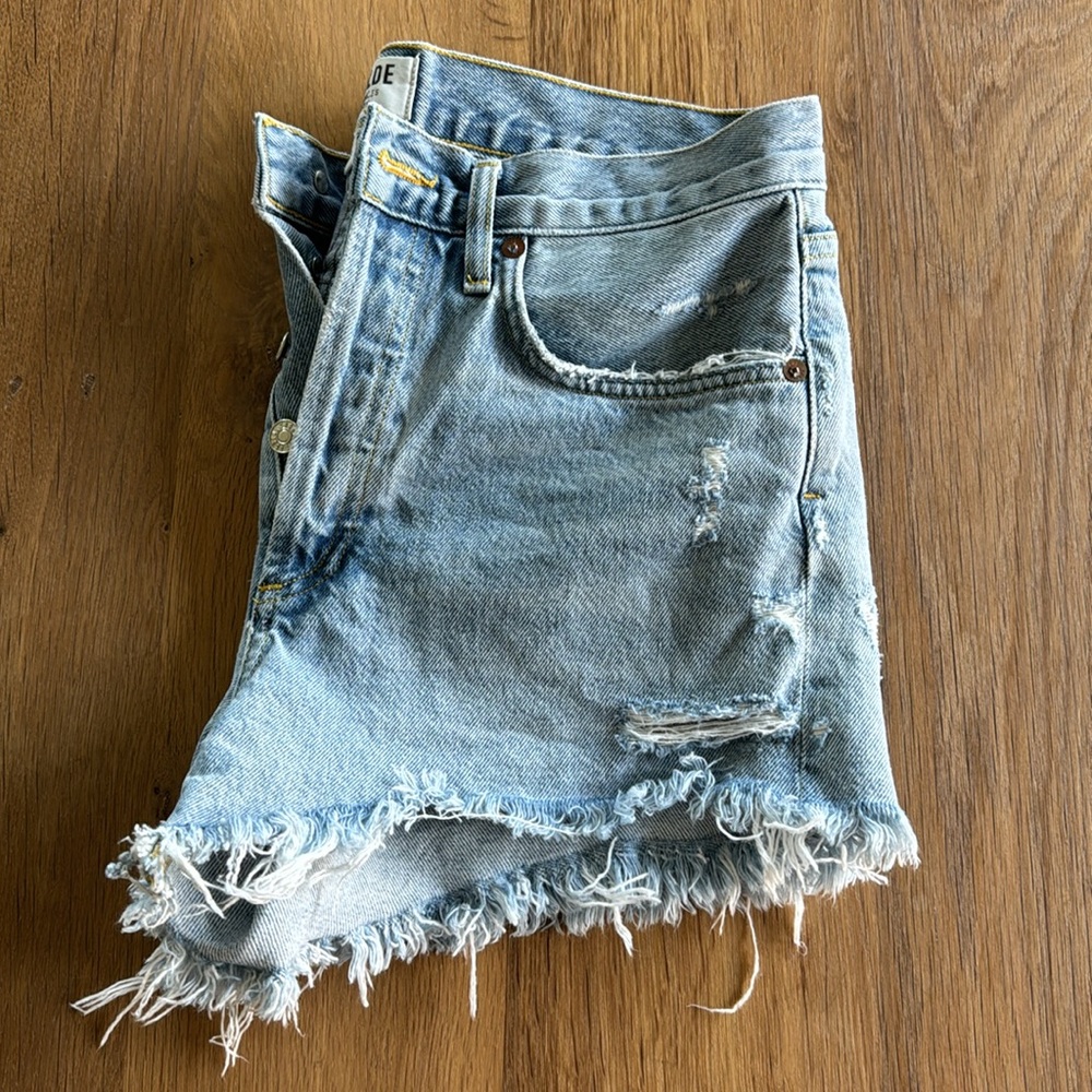AGOLDE Light Blue Distressed Denim Jean Shorts - Picture 5 of 5